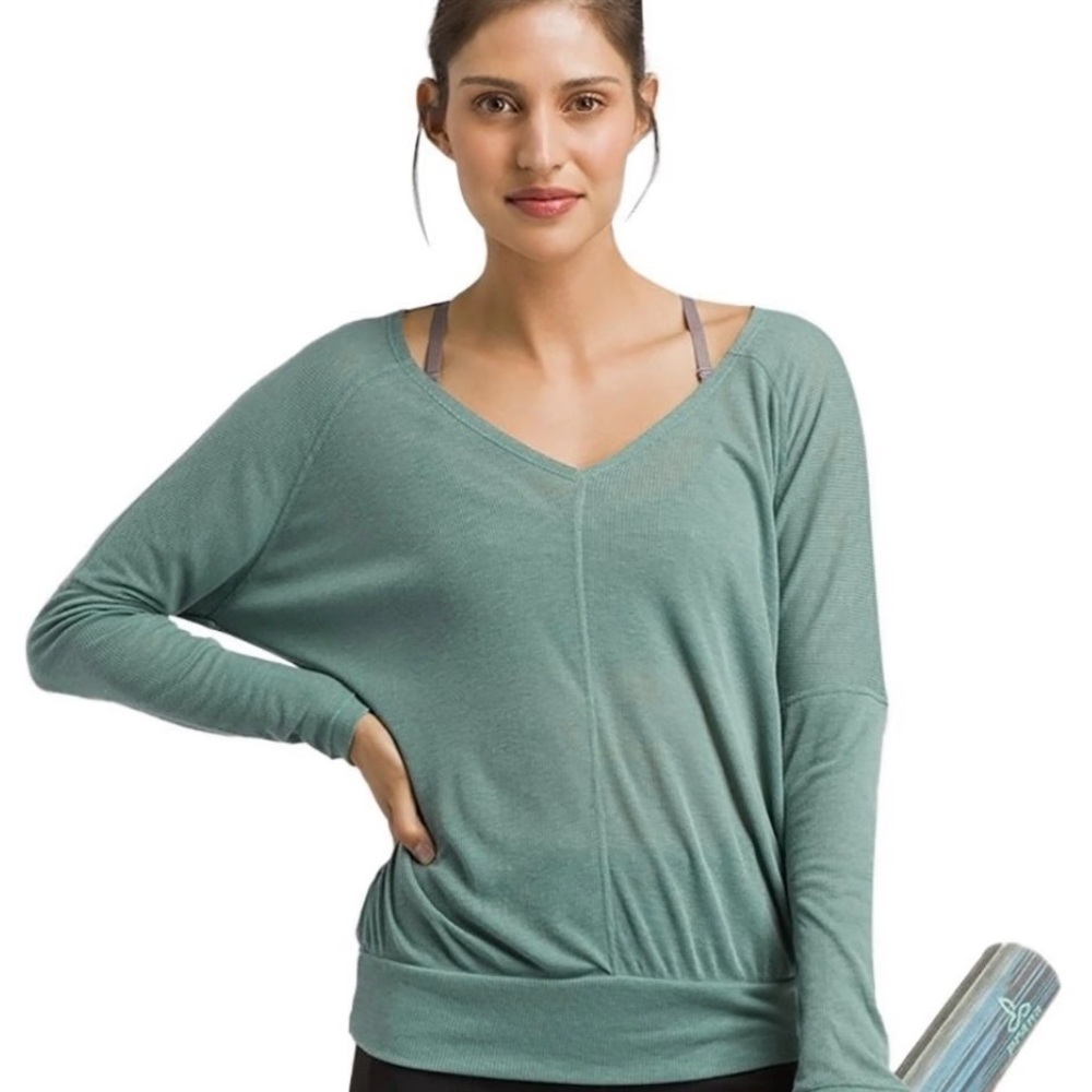 Prana Seafoam Ribbed V-Neck Top